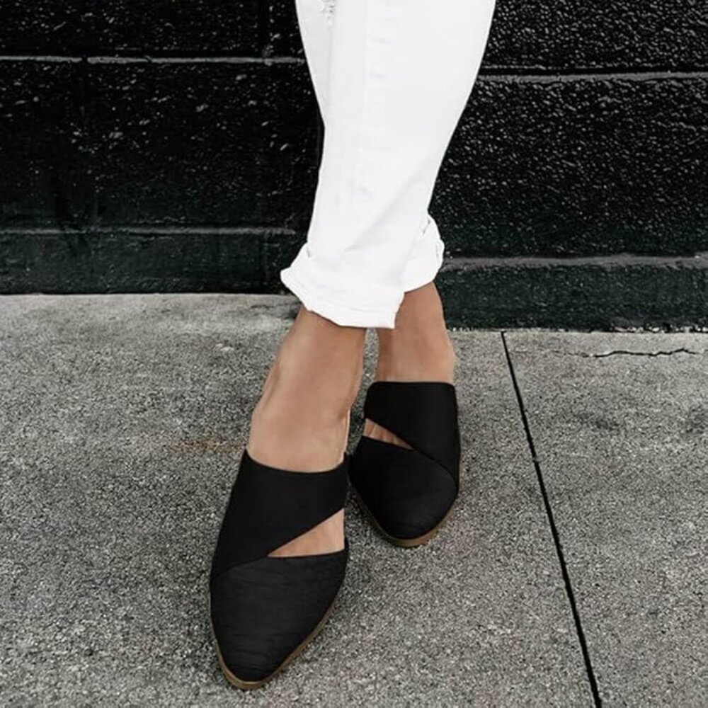 Women's Cutout Backless Mules Slip On Closed Toe Chunky Stacked Heeled Sandals